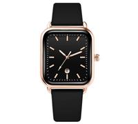 JOATVEE Relojes cuadrados para mujer Reloj analógico de cuarzo Fecha Reloj con correa de silicona Reloj casual con esfera rectangular Oro rosa, Negro
