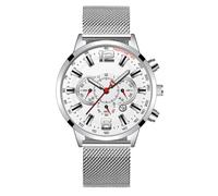 JOATVEE Relojes de hombre moda calendario de lujo relojes analógicos de cuarzo casual de negocios relojes de acero inoxidable, L, pulsera