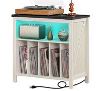 Joaxswe - Soporte grande para reproductor de discos con estación de carga y luces LED, mesa de almacenamiento de discos de vinilo blanco con capacidad para hasta 230 álbumes, soporte giratorio con