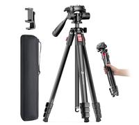 JOBFRI Trípode ligero para cámara de 68 pulgadas, trípode de aluminio compacto portátil de viaje para DSLR/SLR, compatible con Canon/Nikon/teléfono (soporta 9 libras, pesa 2.5 libras), color negro
