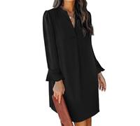 JOCAFIYE Vestido camisero con cuello en V para mujer, color liso, informal, de verano, corto, de color sólido, S-XXL, Q1-negro, M