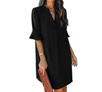 JOCAFIYE Vestido camisero con cuello en V para mujer, color liso, informal, de verano, corto, de color sólido, S-XXL, 01-negro, L