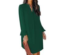 JOCAFIYE Vestido camisero con cuello en V para mujer, color liso, informal, de verano, corto, de color sólido, S-XXL, Q6-verde oscuro, M