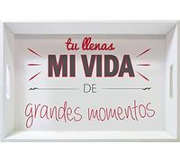 Jocca 6426T Bandeja de Madera Vintage con Asas Tú llenas mi Vida de Grandes Momentos, Multicolor, Talla única