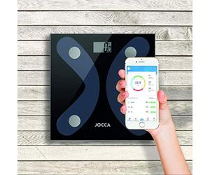 JOCCA - Báscula de baño con Bluetooth de vidrio templado (28 x 24 x 0,7 pulgadas), color negro