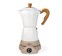 Jocca - Cafetera Italiana Eléctrica 6 Tazas | Línea Nature | Color blanco | Base giratoria 360º | Mantiene el café caliente
