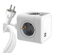 Jocca - Cubo Regleta, 4 Enchufes, 2 Puertos USB | 6 en 1 | Ladrón de 4 Enchufes y 2 Puertos USB | Regleta Cable 1,5 Metros | Compacto y Portátil | Cinta Adhesiva Removible| Casa u Oficina