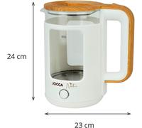 Jocca - Hervidor de Agua Eléctrico 1,8L Línea Nature con Base Giratoria 360° y Cristal Borosilicato, Desconexión Automática, 1500W, Blanco