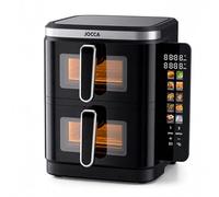 JOCCA - Freidora de Aire Digital Dual 11L (5,5L + 5,5L) | Airfryer Vertical con 2 Compartimentos con Ventanas, 10 Funciones, Pantalla Táctil LED a Color, 60-200°C, Antiadherente y Fácil de Limpiar