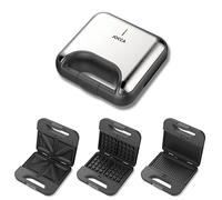 JOCCA - Gofrera Sadwichera Panini con Placas Intercambiables/ 3 en 1/ Acero inoxidable/ Placas antiadherentes/ Cocina gofres, precalienta/ Luz indicadora