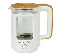 Jocca - Hervidor de Agua Eléctrico 1,8L Línea Nature con Base Giratoria 360° y Cristal Borosilicato, Desconexión Automática, 1500W, Blanco
