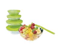 Jocca - Set de 5 Tuppers de Cristal con Tapas Herméticas Antigoteo | Apilables y Ahorra Espacio | Sin BPA | 125ml, 200ml, 350ml, 500ml, 900ml | Apto para Alimentos