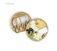 Jocca - Set Tabla de Quesos y Cuchillos | Tabla de Madera Quesos + Cuchillos para queso | 20cm | 4 cuchillos | Acero inoxidable | Ideal para Amigos, Familiares