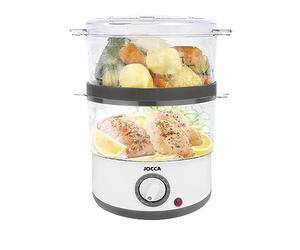 JOCCA - Vaporera, Sistema de Cocción al Vapor/ 4,4 Litros/ Eléctrica/ Temporizador de 60min/ Doble altura, Bandejas extraíbles (Blanco)