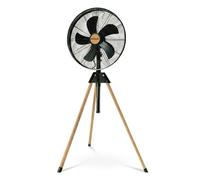 Jocca - Ventilador de Pie Trípode 40cm Estilo Retro Industrial, 5 Aspas Metálicas, 3 Velocidades, Oscilante, Altura 130 cm, Inclinación Ajustable, Diseño Negro y Madera