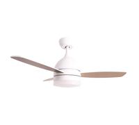 Jocca - Ventilador Techo con Luz LED Regulable| Ventilador Blanco Imitacion Madera Natural| Mando a Distancia| 3 Velocidades| 70W| Temporizador| Diámetro 106cm|