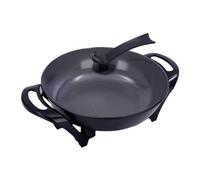 Jocca-Wok Eléctrico Multifunción 32 cm con Tapa de Cristal, Revestimiento Cerámico Antiadherente, Termostato Ajustable, 1600W, Ideal para Saltear, Freír y Cocinar al Vapor