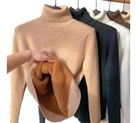 JOCCOS Camisa de Fondo de Punto Grueso de Forro Polar de Invierno, Suéter de Cuello Alto Grueso Casual para Mujer Suéter de Fondo Térmico Suave Ajustado (Caqui, XXL(63-70kg))