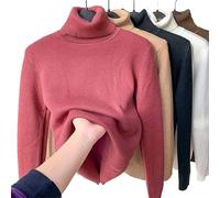 JOCCOS Camisa de invierno de polar gruesa tejida para mujer, jersey casual con cuello vuelto grueso y suave térmico, rojo, L(53-58kg)