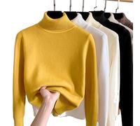 JOCCOS Camisa de punto grueso de forro polar para invierno, suéter de cuello alto grueso casual para mujer, suéter de fondo delgado térmico suave, amarillo, XXL(63-70kg)