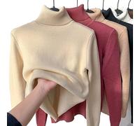 JOCCOS Camisa de punto grueso de forro polar para invierno, suéter de cuello alto grueso para mujer, suéter suave térmico delgado (albaricoque, L (53-58 kg)), albaricoque