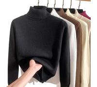 JOCCOS Camisa de punto grueso de forro polar para invierno, suéter de cuello alto grueso para mujer, suéter suave térmico delgado (negro, L (53-58 kg))