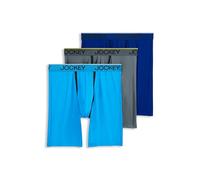 Jockey Calzoncillos tipo bóxer de microfibra a prueba de rozaduras de 8.5 pulgadas de largo para hombre, paquete de 3, Aqua brillante/gris hierro/azul Jay Out, Medium