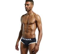 JOCKMAIL Calzoncillos de Ropa Interior de Hombres Sexy Escotado por detrás Entrepierna Tangas g Cuerdas Calzoncillos Calzoncillos Gay Slip Jockstraps (XL, Negro)