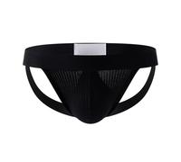 Jockstrap de hombre de algodón acanalado - Braga deportiva con cintura ancha | Ropa interior transpirable para entrenamiento y uso diario, Style_b01 Negro, XL