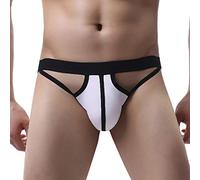 Jockstrap Hombres Gay Men 'S Cintura de Malla Ropa Interior Suave Transpirable Sexy Calzoncillos Boxer S Hombre Bañador Slip, Blanco, M Corto