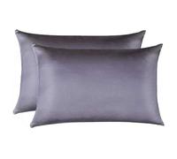 Jocoku Juego de 2 Fundas de Almohada 100% Seda de Morera para Cabello y Piel, Fundas de Almohada de Seda Natural súper Suaves y Transpirables tamaño Queen (Queen, Gris)