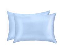 Jocoku Juego de 2 Fundas de Almohada 100% Seda de Morera para Cabello y Piel, Fundas de Almohada de Seda Natural súper Suaves y Transpirables, tamaño estándar (estándar, Azul)