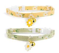 JOCXZI 2 Pack Cotton Breakaway Cat Collar with Bell-Yellow&Green Flowers Pendant Cute Cat Collar Kitten Collar,Ideal for Girl Cats Boy Cats,para Gatito Cachorro