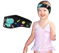 JOCXZI Diadema de Natación, Banda de Neopreno Elástica, Banda para Cabeza de Natación Cinta Natacion Oidos Niños con Patrón Animal Lindo para Nadar y Surfear,Patrón de Dinosaurio Negro