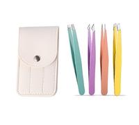 JOCXZI pinzas profesionales con Funda de Cuero,Puntiagudo Inclinado Plano y Punta Inclinada Puntiaguda,Pinzas Profesionales de Precisión con acabado antideslizante,para Mujeres y Hombres,4 Color