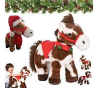 JODAIS Caballo de Peluche eléctrico Manchado, Pony Caminante Interactivo, diseño Suave y Adorable, Pony Manchado marrón y Blanco con alegres Sonidos de relincho, Movimiento de Cabeza y Cola