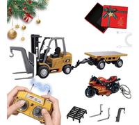 JODAIS Mini vehículos de construcción RC, 1/64 de aleación Premium, Mini Juego de vehículos de construcción con Control Remoto Recargable, Carretilla elevadora, Excavadora y camión volquete, B