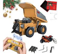 JODAIS Mini vehículos de construcción RC, 1/64 de aleación Premium, Mini Juego de vehículos de construcción con Control Remoto Recargable, Carretilla elevadora, Excavadora y camión volquete, A