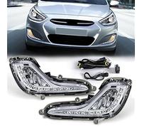 Jodriva For Hyundai, Accent 2012 2013 2014 2015 2016 2017 Parachoques delantero Lente transparente Faros antiniebla Luz de circulación diurna LED Lámpara antiniebla impermeable de 12 V Conjunto de luc