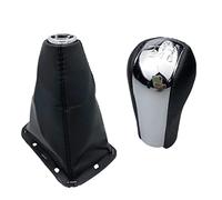 Jodriva Pomo de cambio marchas cromado, funda polaina cuero, collar, for Toyota, for AVENSIS T25 MK2 II 2003-2009, accesorios estilo coche Pomo de palanca de cambios(BLACK 6 Speed Combo)