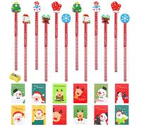 Jodsen 12 lápices navideños,30 mini blocs de notas navideños,lápices con gomas de borrar,bonitos cuadernos de bolsillo, sacapuntas,regalos navideños para fiestas y festivales,premios para el aula