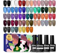 JODSONE Jelly Gel Nail Polish Kit 32 Classic Colors Crystal Clear High Shine Base & Top Matte Glitter Coat