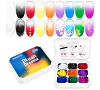 JODSONE Juego de esmaltes de gel de pintura de 9 colores con 50 piezas de esponjas y plumas de excavación en casa, diseños de arte de uñas