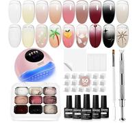 JODSONE Kit de Gel de Uñas Degradado 9 Colores con Lámpara U V LED, 50 Esponjas y Pincel de Diseño para Manicura en Casa