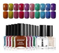 JODSONE Set 12 Pintauñas Efecto Espejo con Base y Top Coat - Esmaltes de Uñas Reflectantes Secado Rápido - Kit Manicura Regalo Invierno