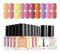 JODSONE Set de Pintauñas Tonos Otoñales - 12 Colores Naranja, Morado, Amarillo, Rosa y Nude, con Base y Top Coat, Esmalte de Uñas Secado Rápido y Duradero para Regalos de Temporada