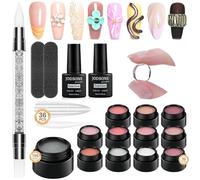 JODSONE Solid Builder Gel para uñas, 12 botellas de 5 g de gel duro no pegajoso para esculpir uñas 3D esculpir a mano no pegajoso tallado U V/LED Extension con 36 Uds Extensiones de uñas auxiliares