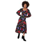 Joe Browns Balloon Sleeve Gathered Floral Midi Jersey Dress Vestido Informal, Rosso, 38 para Mujer
