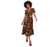 Joe Browns Vintage Floral V-Neck Puff Sleeve Midi Dress Vestido Informal, Verde, 46 para Mujer
