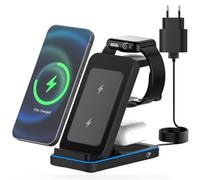 JOEAIS 3 En 1 Cargador Inalambrico, Plegable Y Estacion De Carga, con Adaptador, Carga RáPida De 15W MáX. Cargador Inalambrico Rapido, para iPhone/Samsung/Iwatch/Airpods/Pro (Negro)